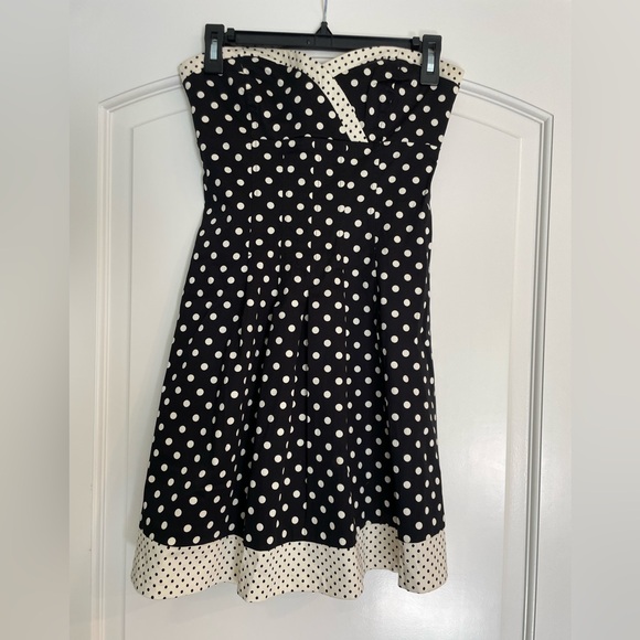Charlotte Russe Vintage Black and White Polka Dot Strapless Pin-up Dress - Picture 2 of 10
